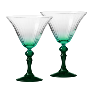 Cieniowane kieliszki do martini BUBBLE z ciemnozieloną nóżką