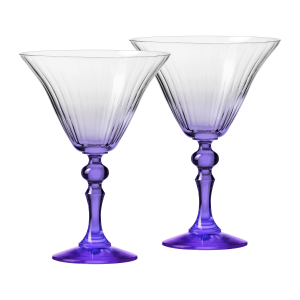 Cieniowane kieliszki do martini BUBBLE z fioletową nóżką