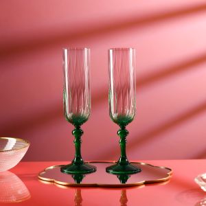 Cieniowane kieliszki do szampana BUBBLE z ciemnozieloną nóżką 200 ml