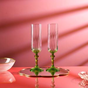 Cieniowane kieliszki do szampana BUBBLE z zieloną nóżką 200 ml