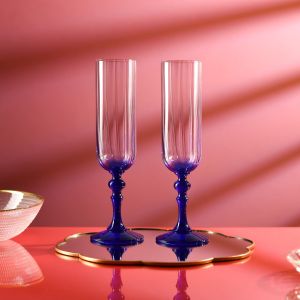 Cieniowane kieliszki do szampana BUBBLE z granatową nóżką 200 ml
