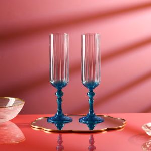 Cieniowane kieliszki do szampana BUBBLE z niebieską nóżką 200 ml