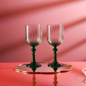 Cieniowane kieliszki do wina BUBBLE z ciemnozieloną nóżką 300 ml