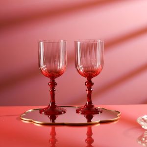 Cieniowane kieliszki do wina BUBBLE z czerwoną nóżką 300 ml