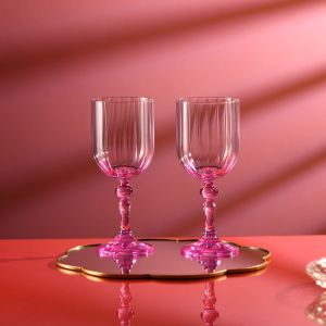 Cieniowane kieliszki do wina BUBBLE z różową nóżką 300 ml