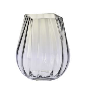 Masywny wazon z kwadratowym brzegiem ryflowany 25,5 cm dymny