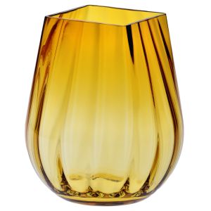 Masywny wazon z kwadratowym brzegiem ryflowany 25,5 cm bursztynowy