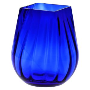 Masywny wazon z kwadratowym brzegiem ryflowany 25,5 cm kobaltowy