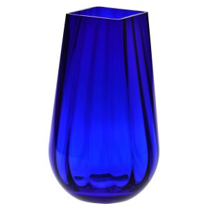 Masywny wysoki wazon z kwadratowym brzegiem ryflowany 30 cm kobaltowy