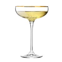 Płaskie kieliszki do szampana ze złotym paskiem Harmony GOLD