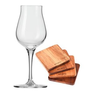 Zestaw kieliszków do whisky Avant-Garde z drewnianymi podkładkami (4 szt + 4 szt)