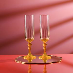 Cieniowane kieliszki do szampana BUBBLE z żółtą nóżką 200 ml