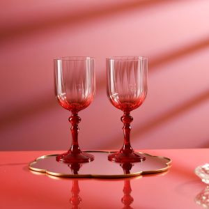 Cieniowane kieliszki do wina BUBBLE z czerwoną nóżką 300 ml