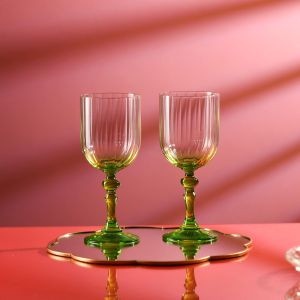 Cieniowane kieliszki do wina BUBBLE z zieloną nóżką 300 ml
