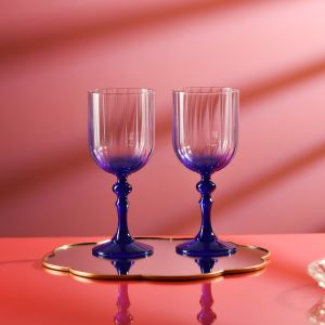 Cieniowane kieliszki do wina BUBBLE z granatową nóżką 300 ml